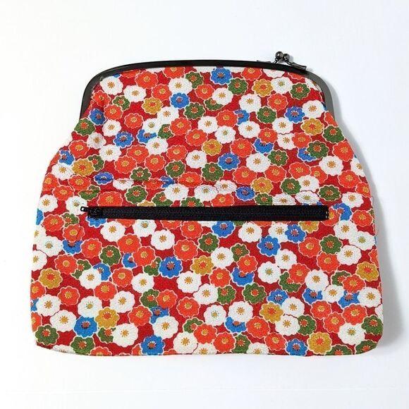 VINTAGE Foldover Orange Floral Kiss Lock Clutch - Picture 2 of 8